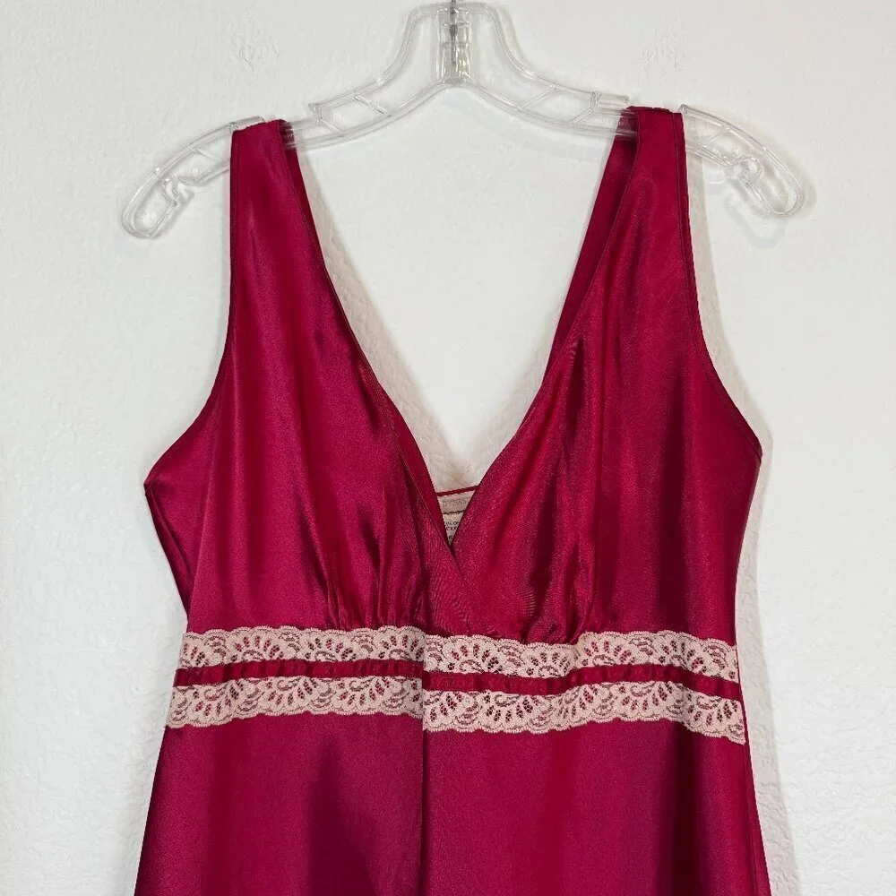 Vintage Red Satin Nightgown Slip Dress Lace Trim Medium - Picture 4 of 9